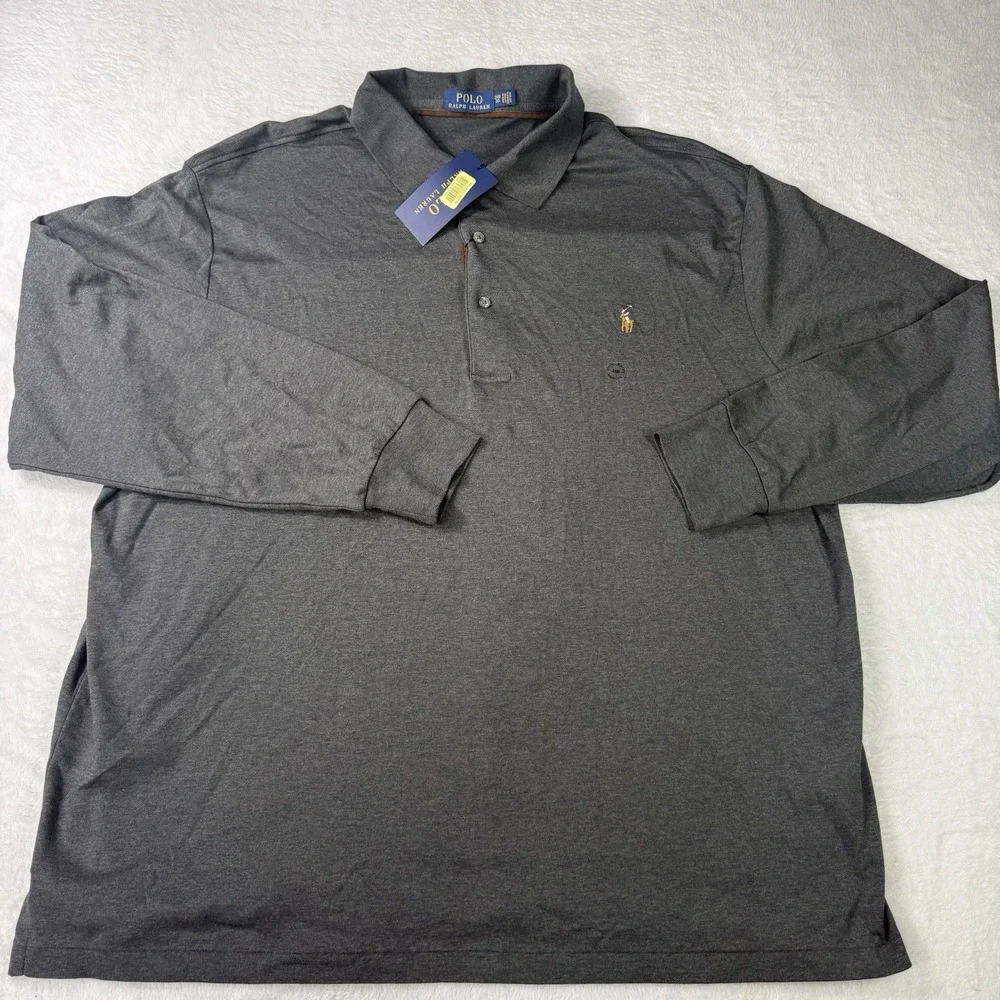Polo Ralph Lauren Polo Shirt Mens 2XB Big NWT Gray Long Sleeve Cotton